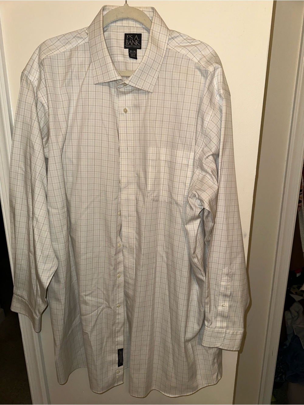 Jos. A. Bank White Dress Shirt with Light Blue and Gray Windowpane
